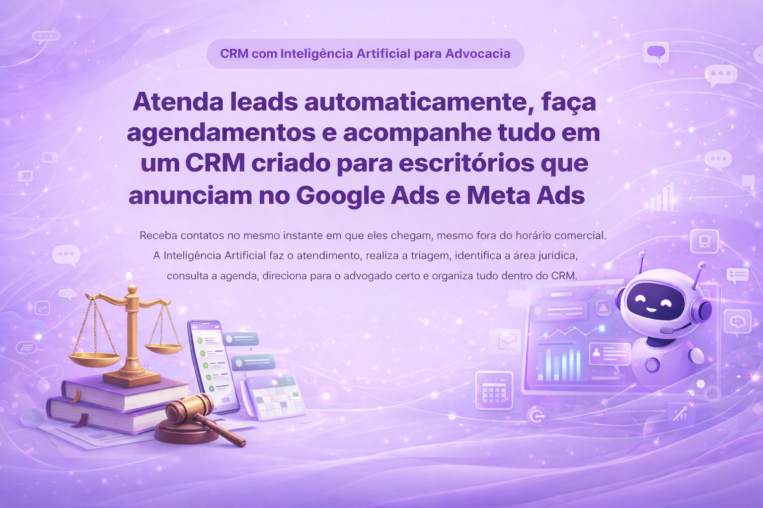 Painel ilustrativo do CRM para Advogados